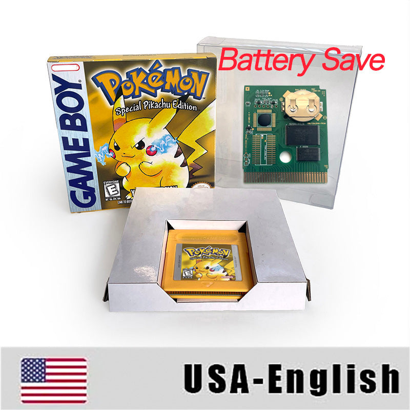 Battery Save pokemon yellow blue red crystal silver gold green USA EUR FRA ESP NOE ITA Game Cartridge with box for GBC