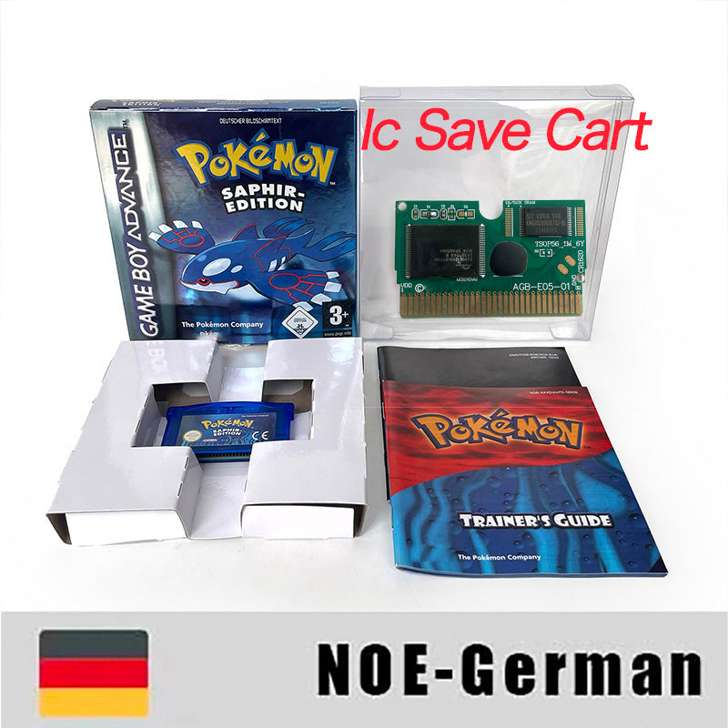 NOE German IC save rtc flash cart Real Time Clock pokemon sapphire sealed manual box with tray Nintendo game cartridge for gba
