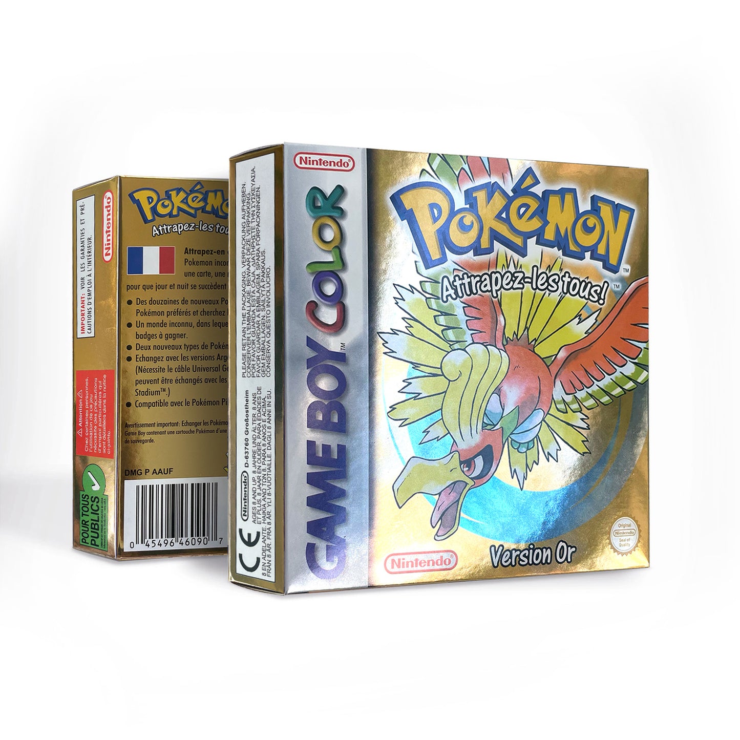 gbc game FRA French pokemon gold version RTC Flash cart Battery save pokemon Or cartridge with tray box game boy color