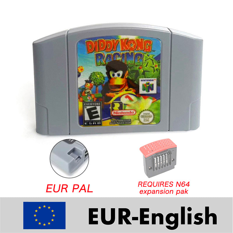 EUR PLA version English diddy kong racing game cartridge with tray box for N64 Nintendo 64