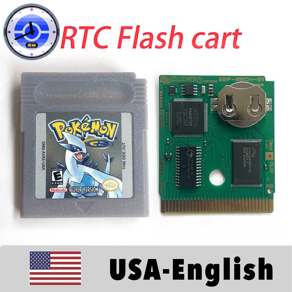 USA ITA NOE FRA ESP EUR version pokemon RTC Flash crystal gold silver NO RTC yellow red blue 16 bit Game Cartridge for GBC