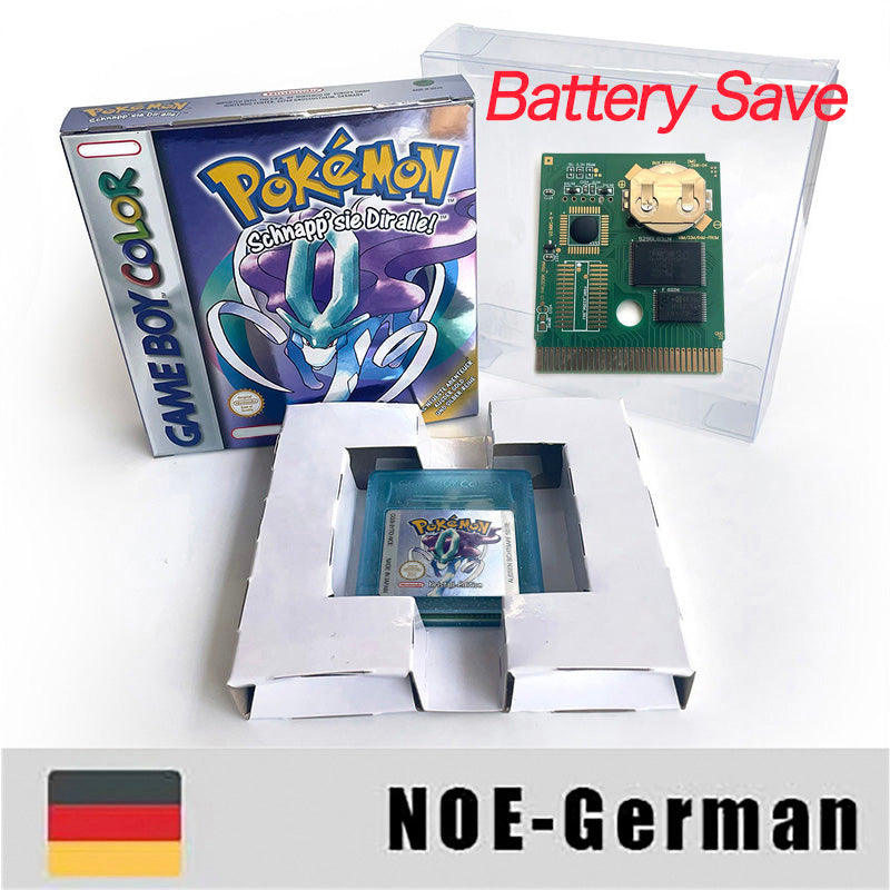 Battery Save pokemon yellow blue red crystal silver gold green USA EUR FRA ESP NOE ITA Game Cartridge with box for GBC