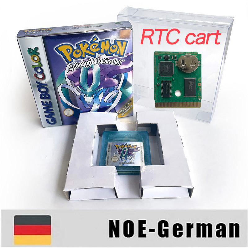 ITA ESP EUR FRA NOE USA Pokemon series RTC Flash silver crystal gold NO RTC flash yellow red blue 16 bit box tray Game Cartridge for GBC Multi-language