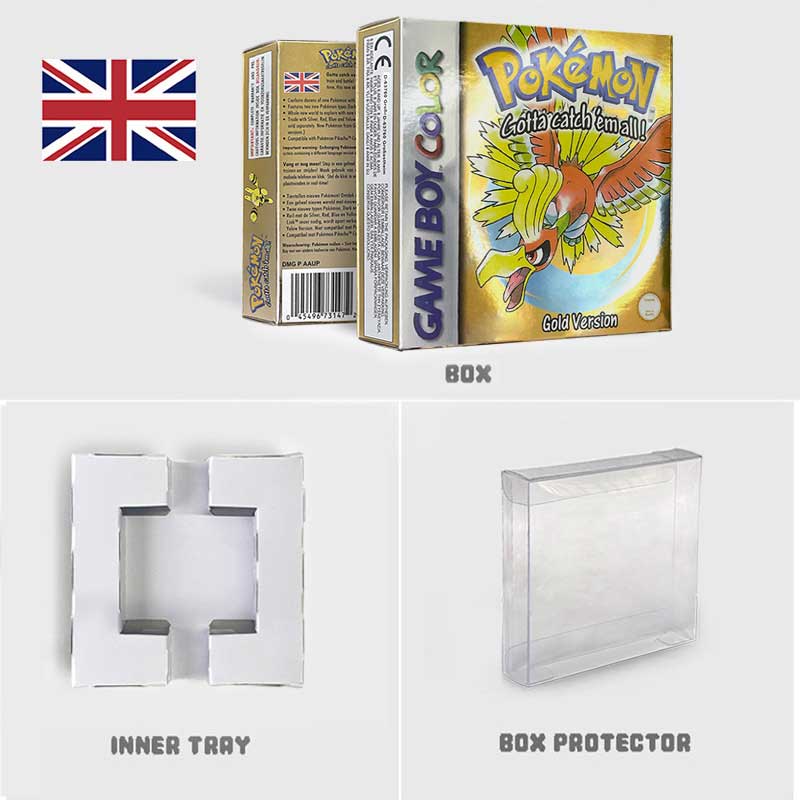 USA FRA NOE ESP ITA EUR Pokemon crystal gold silver red blue yellow Metallic FoilFinish Box Trey Manual label for GBC