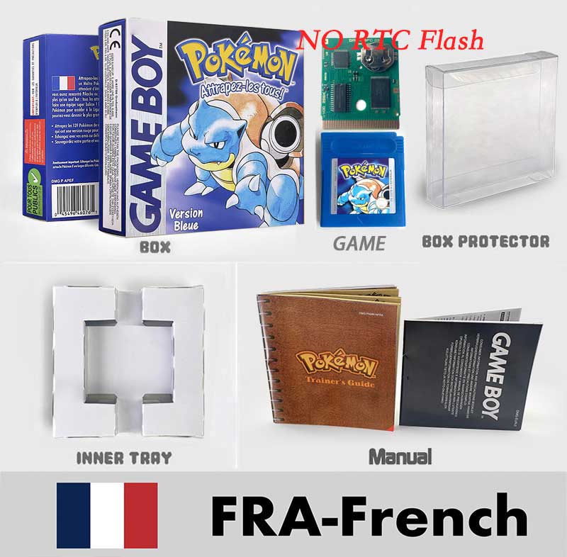 USA ITA NOE FRA ESP pokemon RTC Gold silver crystal NO RTC blue yellow red sealed 16 bit box tray manual Game Cartridge for GBC