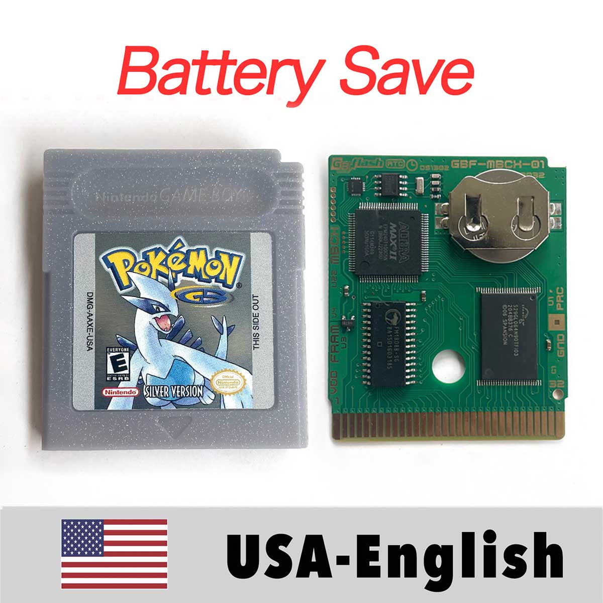 USA ITA NOE FRA ESP EUR version battery save cart pokemon crystal gold silver yellow red blue 16 bit Game Cartridge for GBC