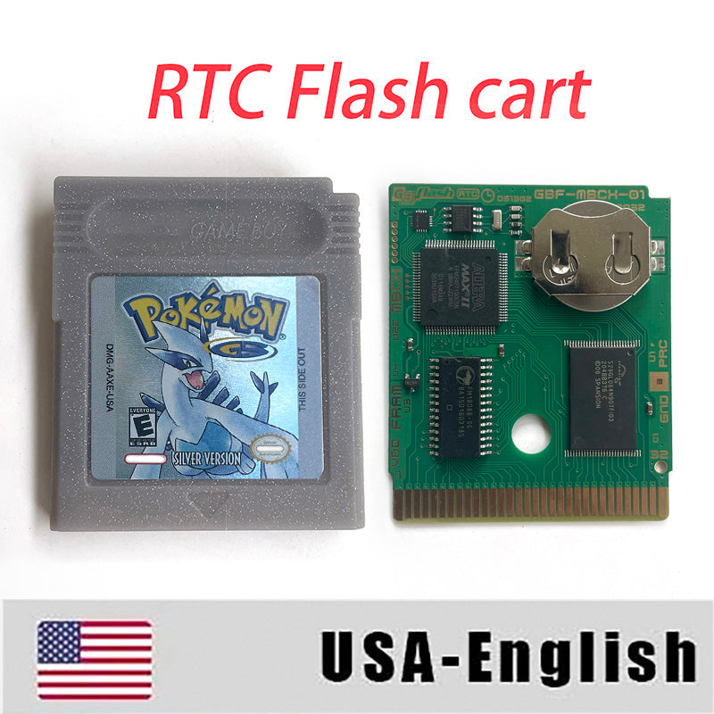 USA english sealed pokemon silver version RTC Flash cart Battery save IC save Manual cartridge with tray box for gbc game boy color