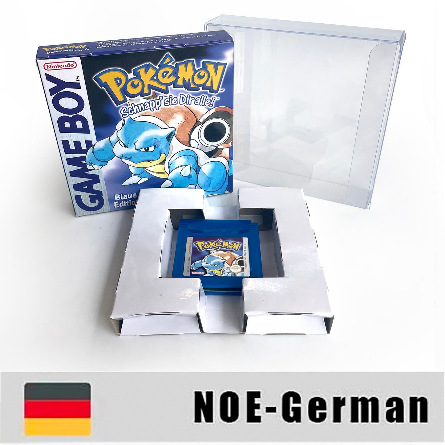 GBC game NOE German pokemon blue version Nintendo Battery save flash cart pokemon blau cartridge tray box gbc game boy color