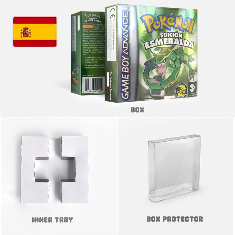 USA NOE FRA EUR ESP ITA Pokemon Emerald Ruby Leafgreen Sapphire Firered Nintendo Metallic Holographic BOX for GBA multiple languages