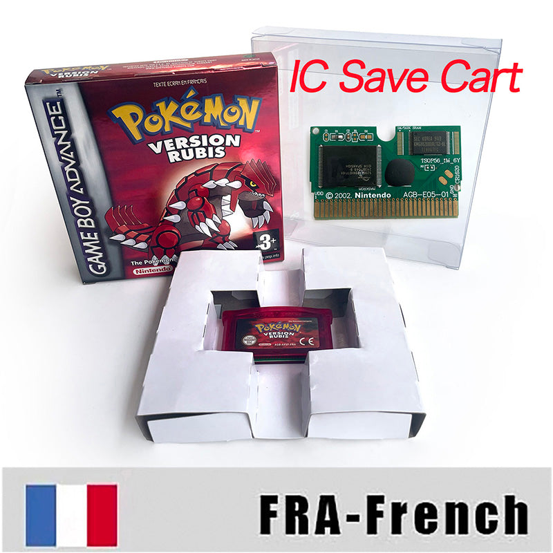 EUR ESP NOE FRA ITA IC save cart Nintendo Pokemon Emerald Ruby Leafgreen Sapphire Firered Metallic Holographic Box game cartridge for GBA
