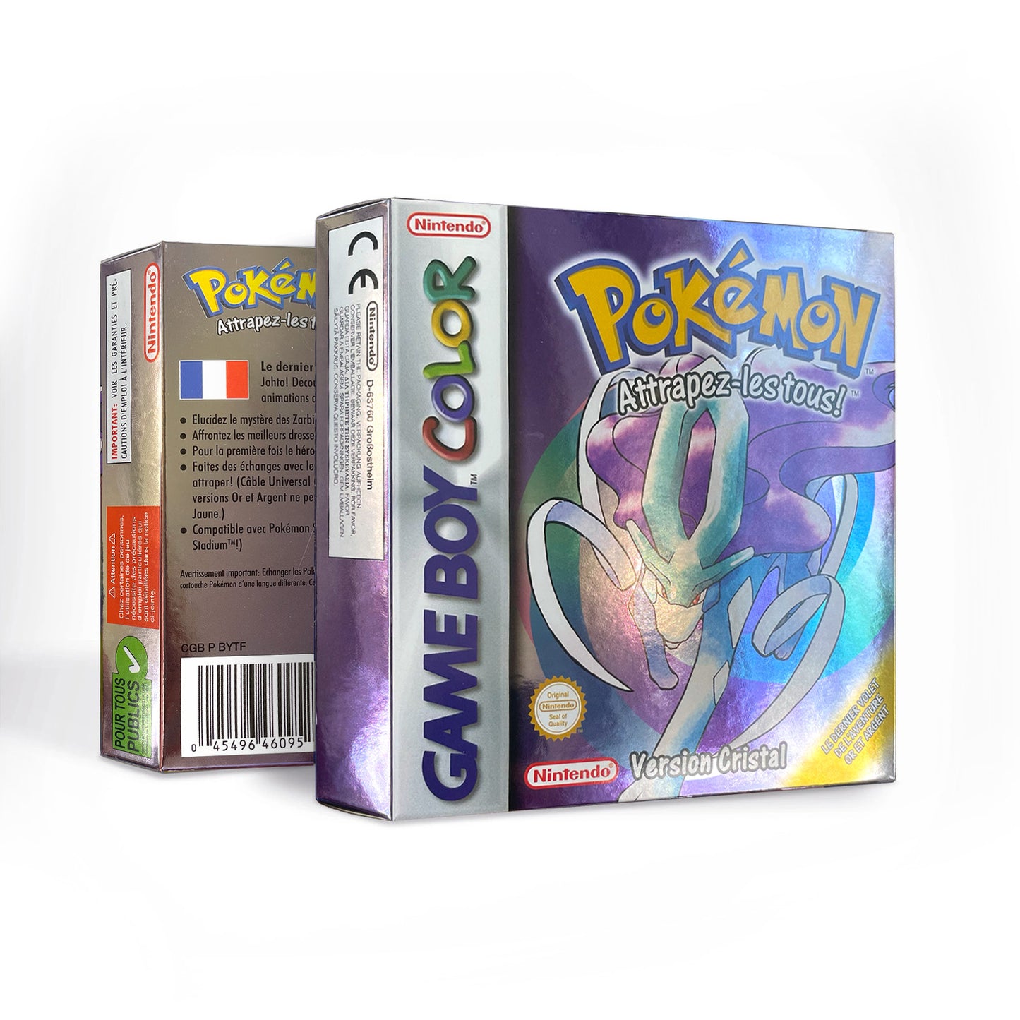 GBC game FRA French pokemon crystal version RTC Flash cart Battery save Nintendo pokemon cristal cartridge tray box game boy color