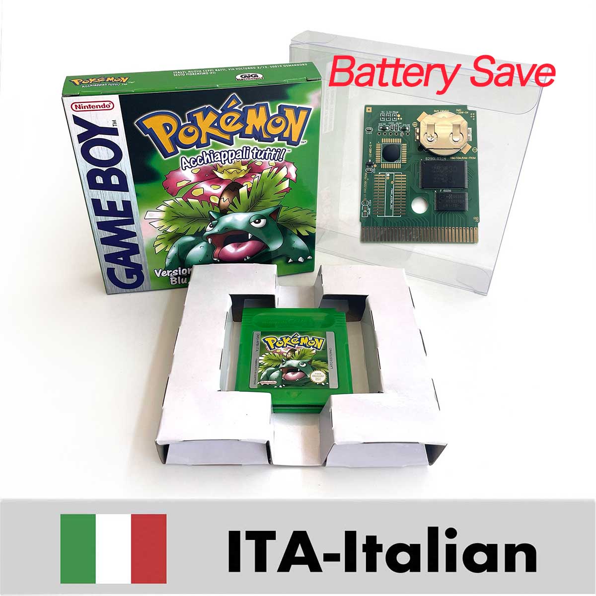 USA EUR FRA ESP NOE ITA pokemon yellow blue red crystal silver gold green Battery Save Game Cartridge with box for GBC