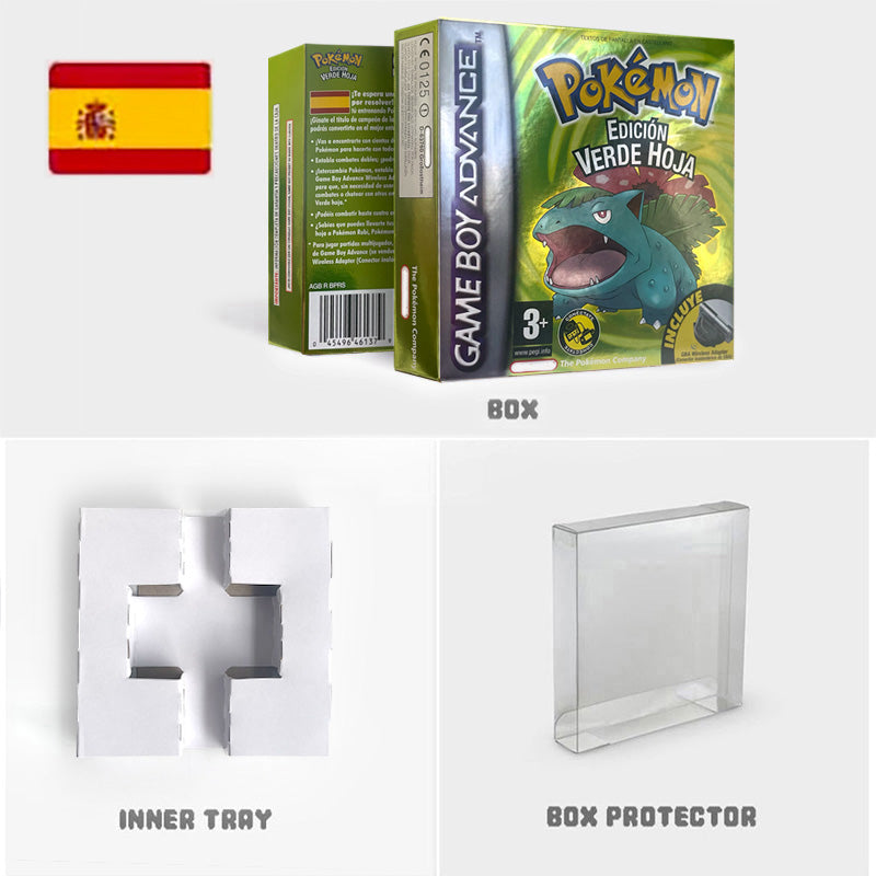 USA NOE FRA EUR ESP ITA Pokemon Emerald Ruby Leafgreen Sapphire Firered Nintendo Metallic Holographic BOX for GBA multiple languages