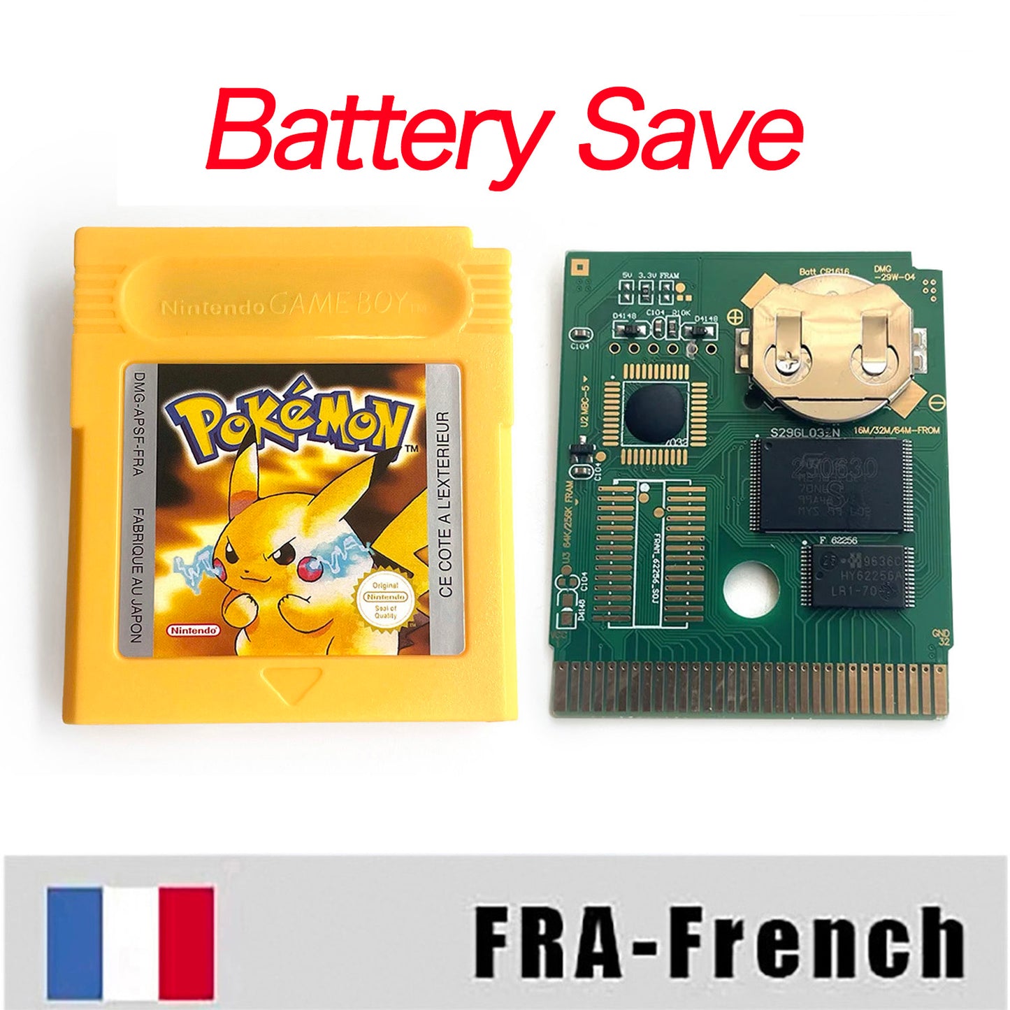 GBC game FRA French pokemon yellow version Nintendo Battery save NO RTC flash pokemon jaune cartridge tray box gbc game boy color