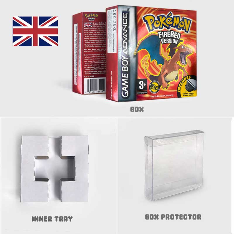 USA FRA NOE ESP ITA EUR Pokemon Emerald Sapphire Leafgreen Ruby Firered Metallic FoilFinish Box Trey Manual label for GBA