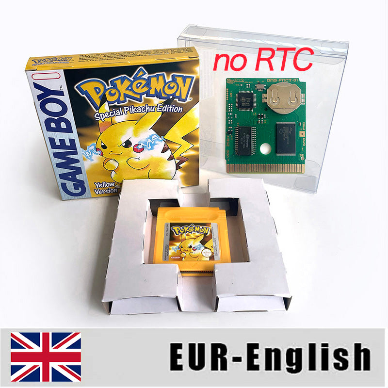 ITA ESP EUR FRA NOE USA Pokemon series RTC Flash silver crystal gold NO RTC flash yellow red blue 16 bit box tray Game Cartridge for GBC Multi-language