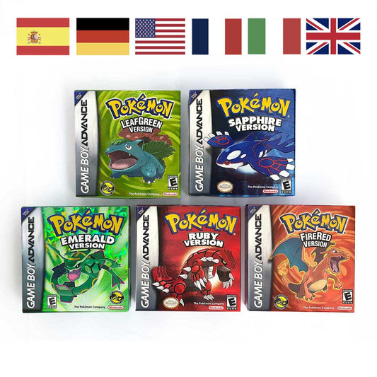 USA NOE FRA EUR ESP ITA Pokemon Emerald Ruby Leafgreen Sapphire Firered Nintendo Metallic Holographic BOX for GBA multiple languages