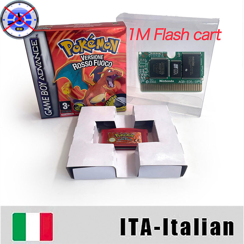 EUR ESP NOE FRA ITA USA RTC flash 1 M Flash CART  Pokemon 5 types Sapphire Firered Emerald Ruby Leafgreen Video Game cart for GBA Multilingual