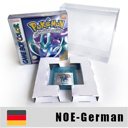GBC game NOE German pokemon crystal version RTC Flash cart Battery save Nintendo pokemon Kristall cartridge tray box game boy color