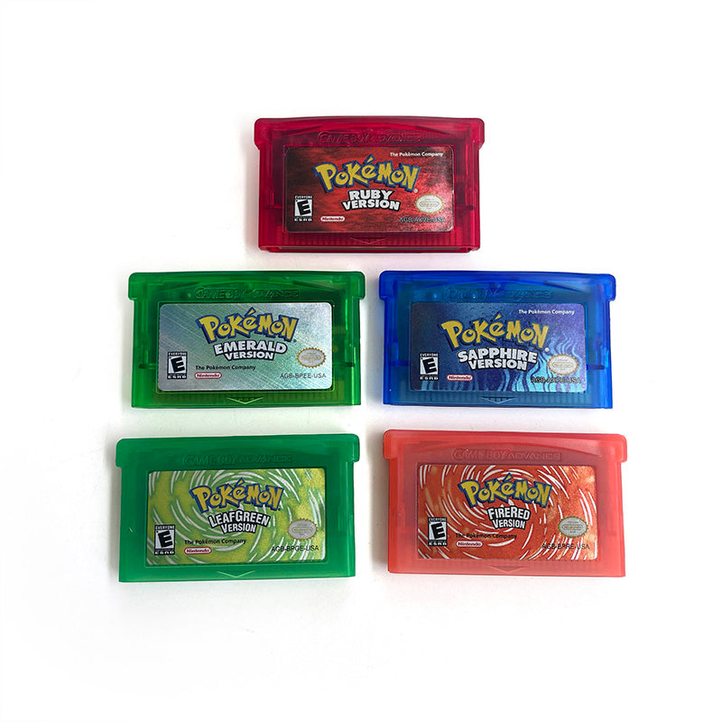 （Shipped from the United States) USA English IC Save Pokemon Emerald Sapphire Leafgreen Ruby Firered Metallic FoilFinish Box Trey Manual Game Cartridge for GBA