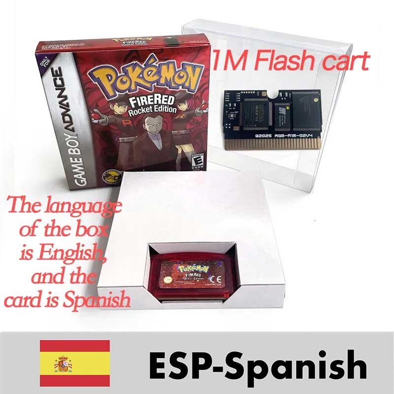 USA ESP RTC/1M Flash cart pokemon GLAZED Emerald Legacy firered rocket Unbound Odyssey lazarus Cartridge BOX Card Rom Hack for gba
