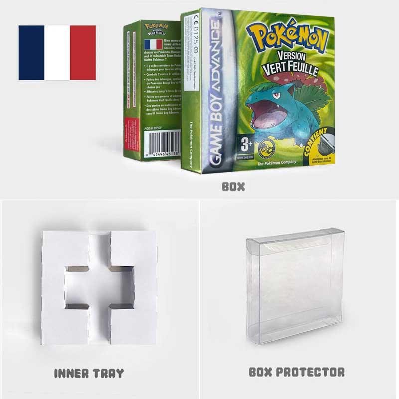 USA FRA NOE ESP ITA EUR Pokemon Emerald Sapphire Leafgreen Ruby Firered Metallic FoilFinish Box Trey Manual label for GBA