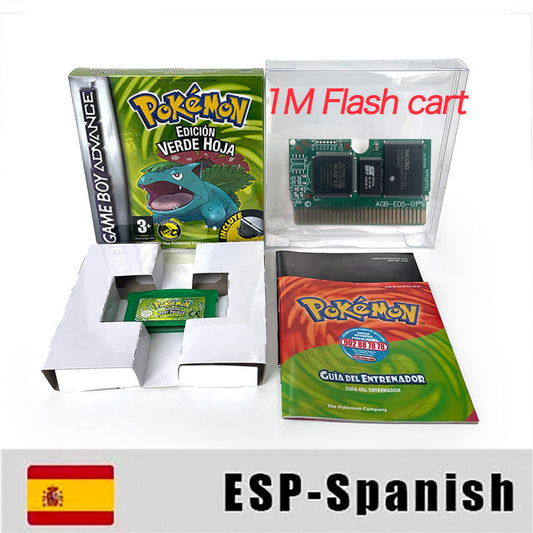 ESP Spanish IC save 1 M flash cart pokemon leafgreen version sealed manual box with tray Nintendo game cartridge for gba