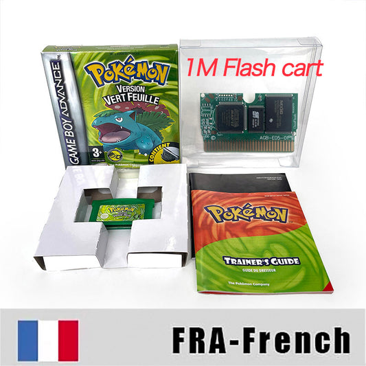 FRA French IC save 1 M flash cart pokemon feuille verte version sealed manual box with tray Nintendo game cartridge for gba game boy advance