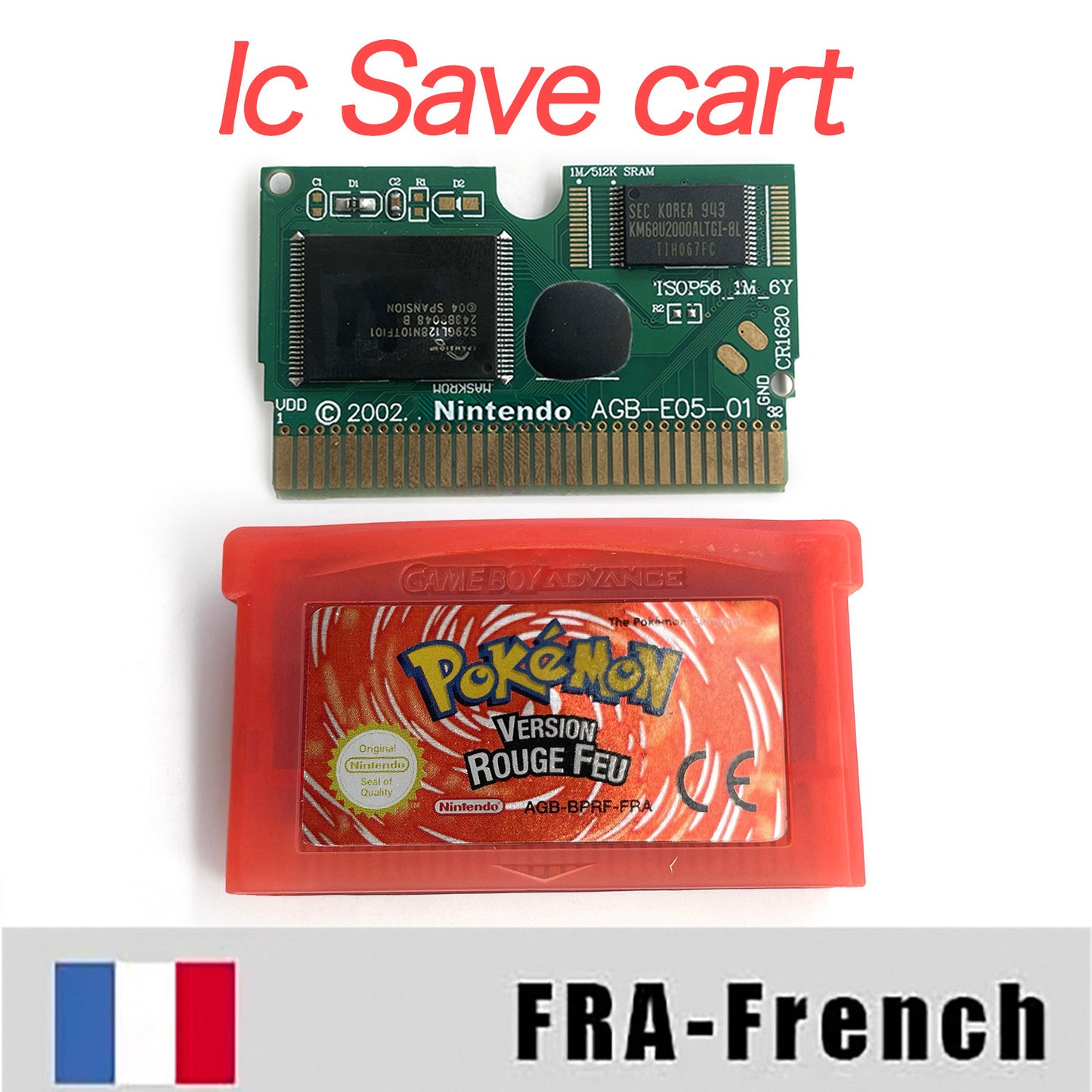 IC save 1 M flash cart pokemon feu rouge version box with tray Nintendo game cartridge for gba game boy advance