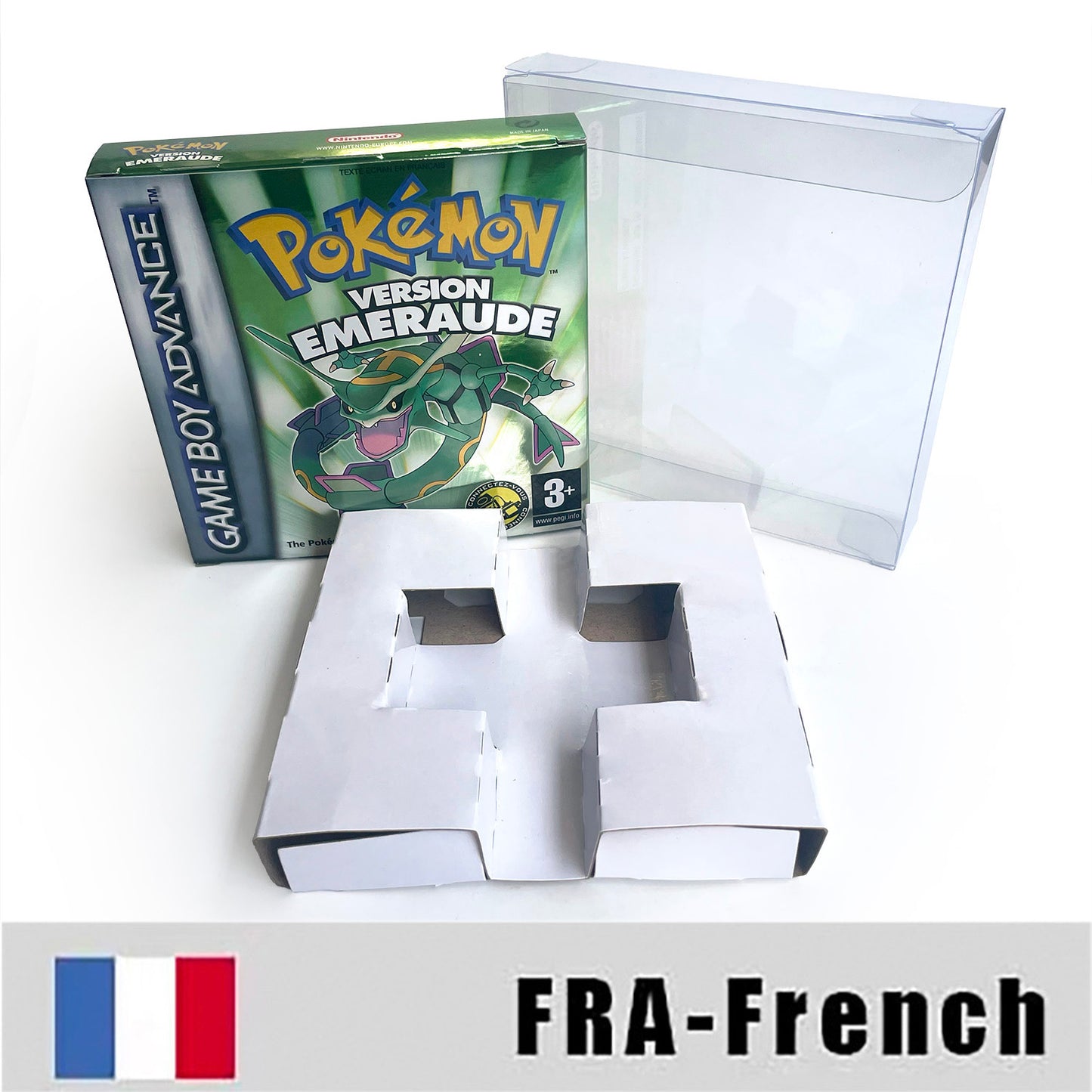 FRA French IC save rtc flash cart Real Time Clock pokemon emerald version box with tray Nintendo game cartridge for gba game boy advance