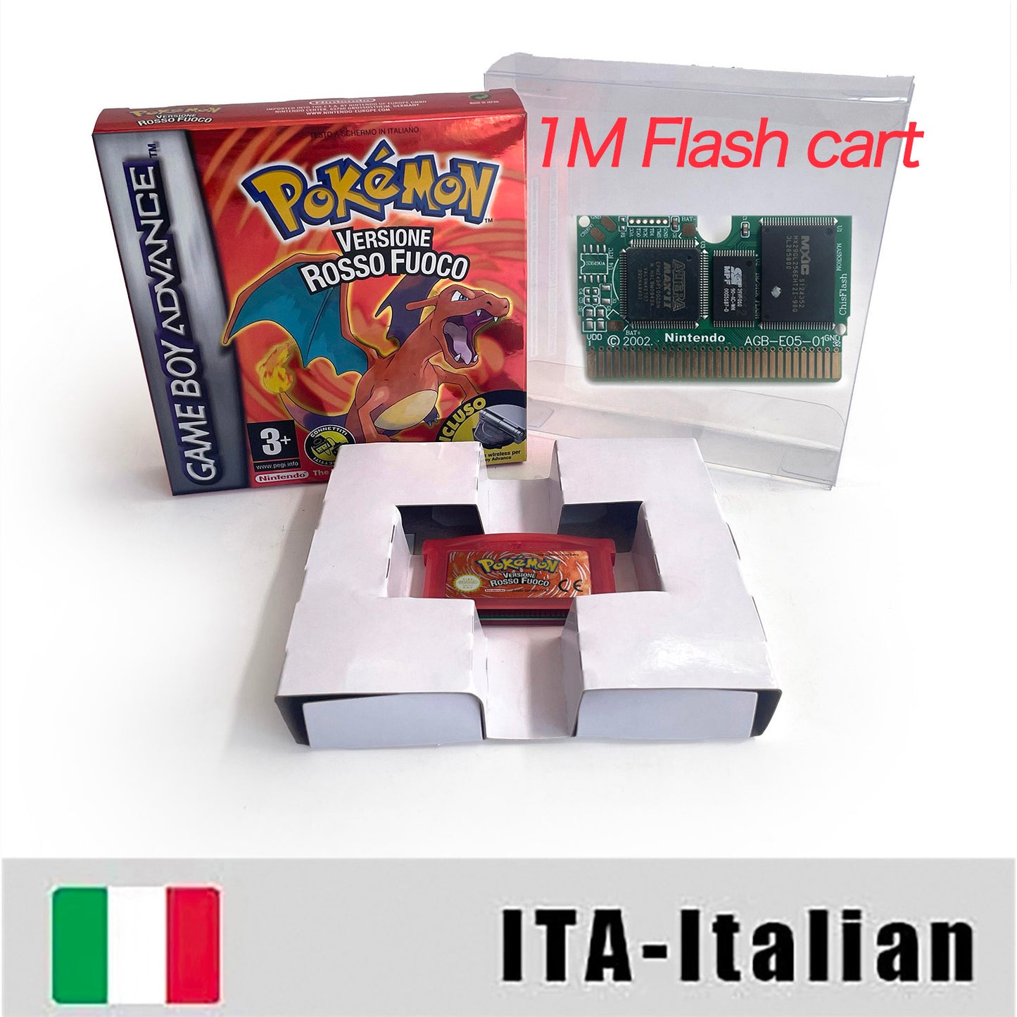 ITA Italian IC save 1 M flash cart pokemon fuoco version box with tray Nintendo game cartridge for gba game boy advance