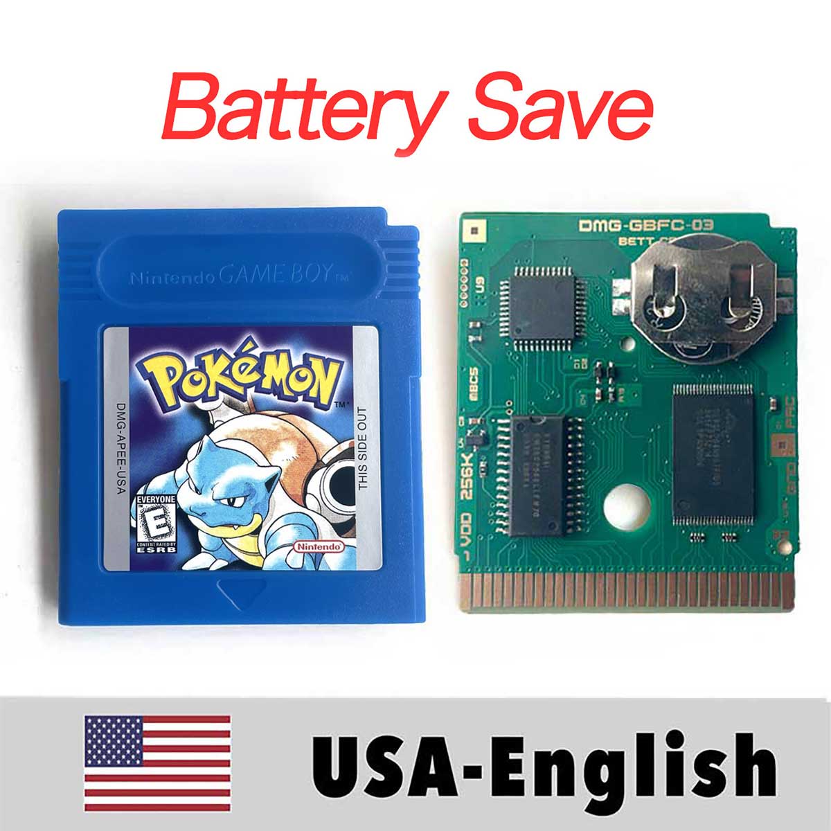 USA ITA NOE FRA ESP EUR version battery save cart pokemon crystal gold silver yellow red blue 16 bit Game Cartridge for GBC