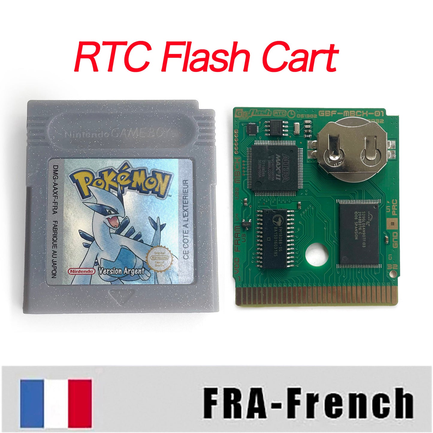 GBC game FRA French pokemon silver version RTC Flash cart Battery save Nintendo pokemon argent cartridge tray box game boy color