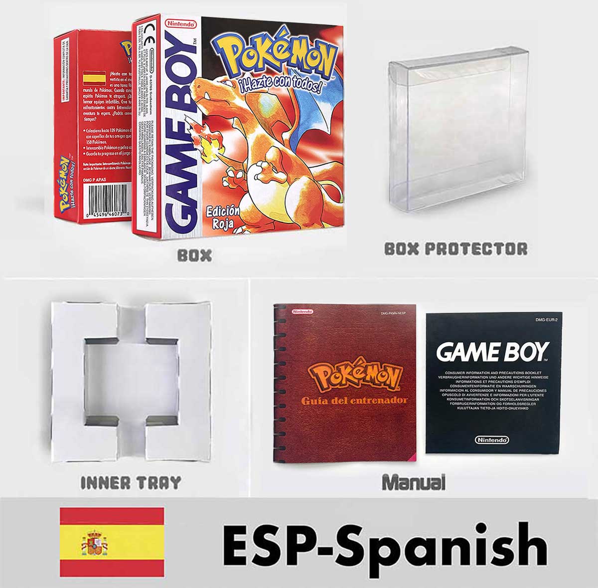 USA FRA NOE ESP ITA Pokemon Yellow Blue Red Crystal Silver Gold Green box and manual for GBC