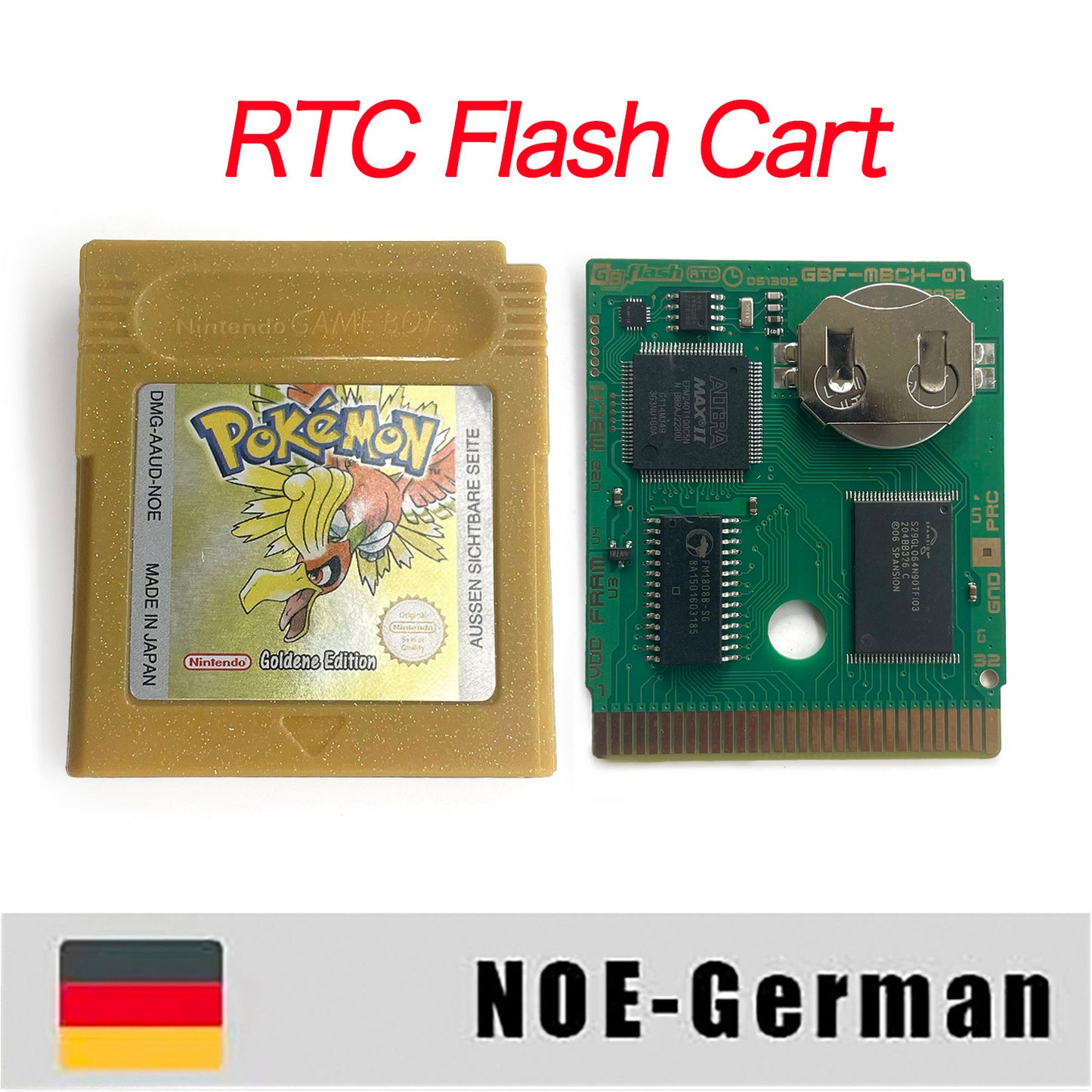 gbc game NOE German pokemon gold version RTC Flash cart Nintendo Battery save cartridge with tray box game boy color