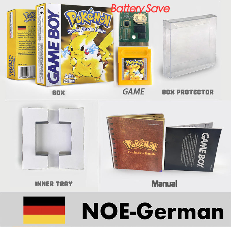 USA ITA NOE FRA ESP version battery save cart sealed pokemon crystal gold silver yellow red blue 16 bit box tray manual Game Cartridge for GBC