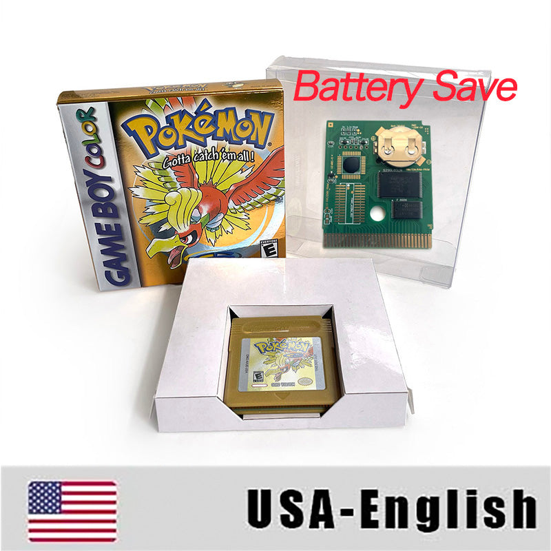 Battery Save pokemon yellow blue red crystal silver gold green USA EUR FRA ESP NOE ITA Game Cartridge with box for GBC