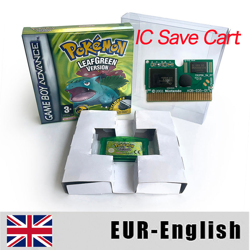 EUR ESP NOE FRA ITA IC save cart Nintendo Pokemon Emerald Ruby Leafgreen Sapphire Firered Metallic Holographic Box game cartridge for GBA
