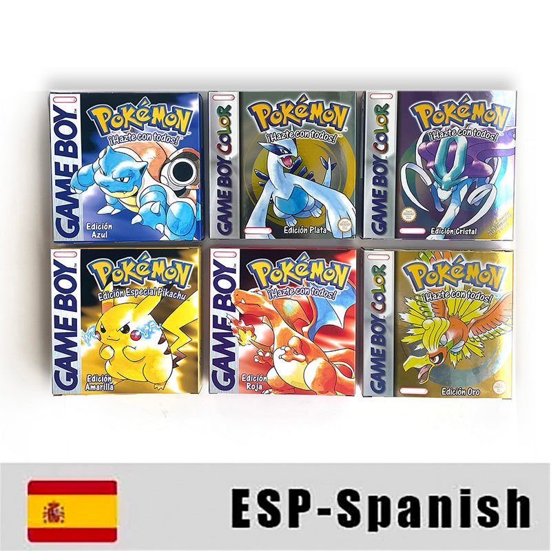 Battery Save pokemon yellow blue red crystal silver gold green USA EUR FRA ESP NOE ITA Game Cartridge with box for GBC