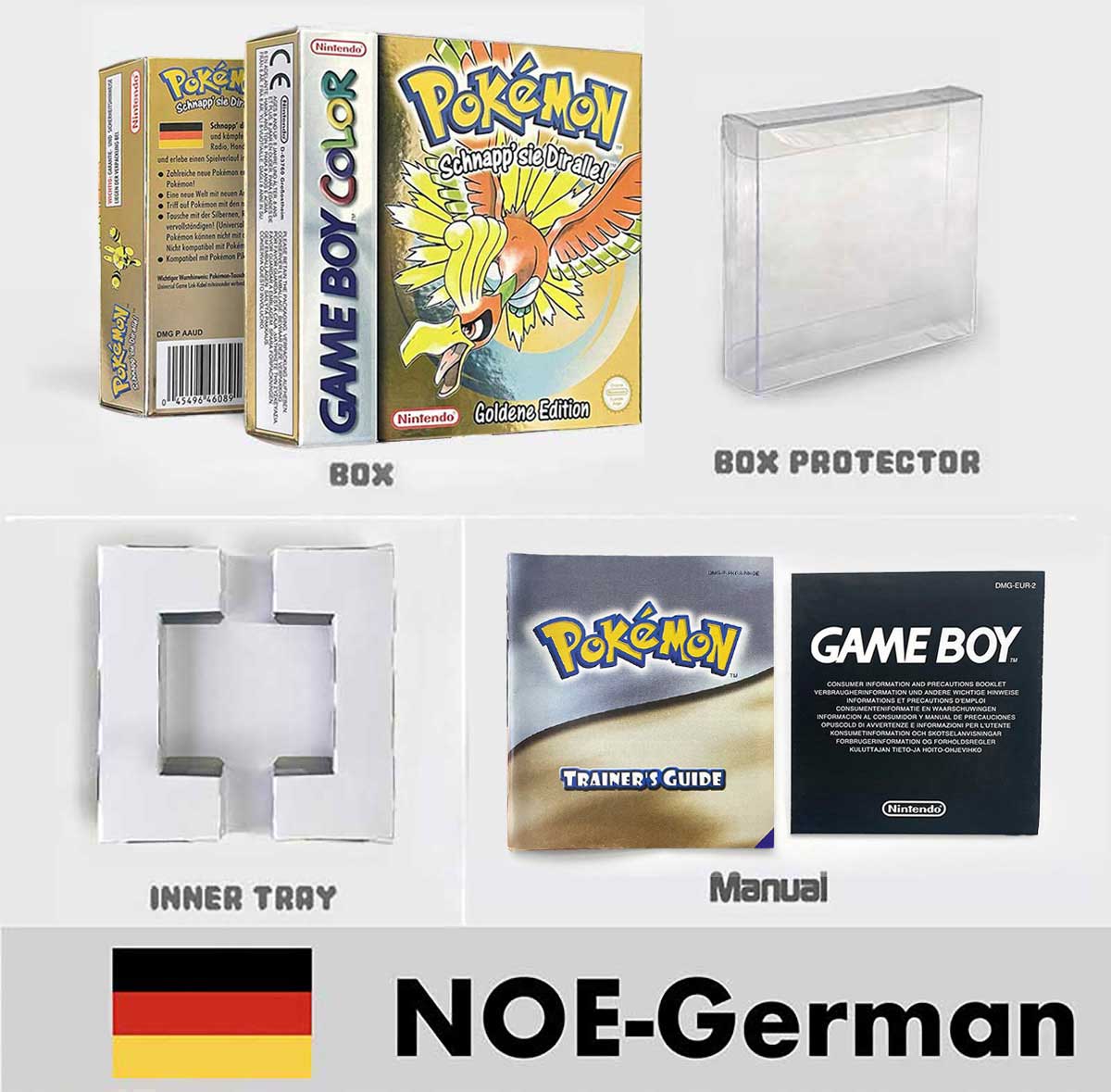 USA FRA NOE ESP ITA Pokemon Yellow Blue Red Crystal Silver Gold Green box and manual for GBC