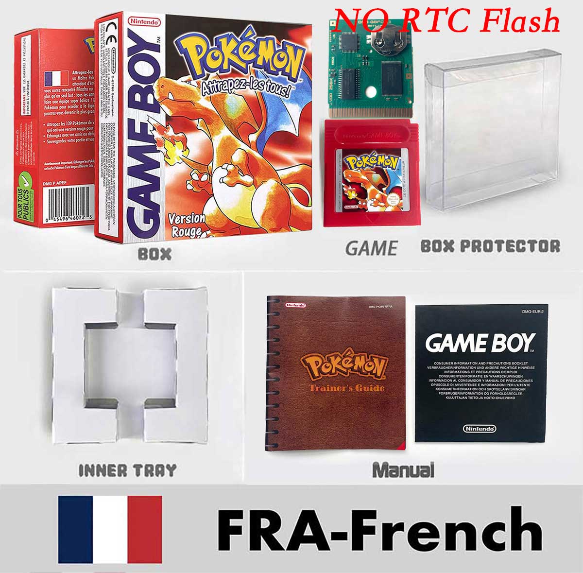 USA ITA NOE FRA ESP pokemon RTC Gold silver crystal NO RTC yellow red blue sealed 16 bit box tray manual Game Cartridge for GBC
