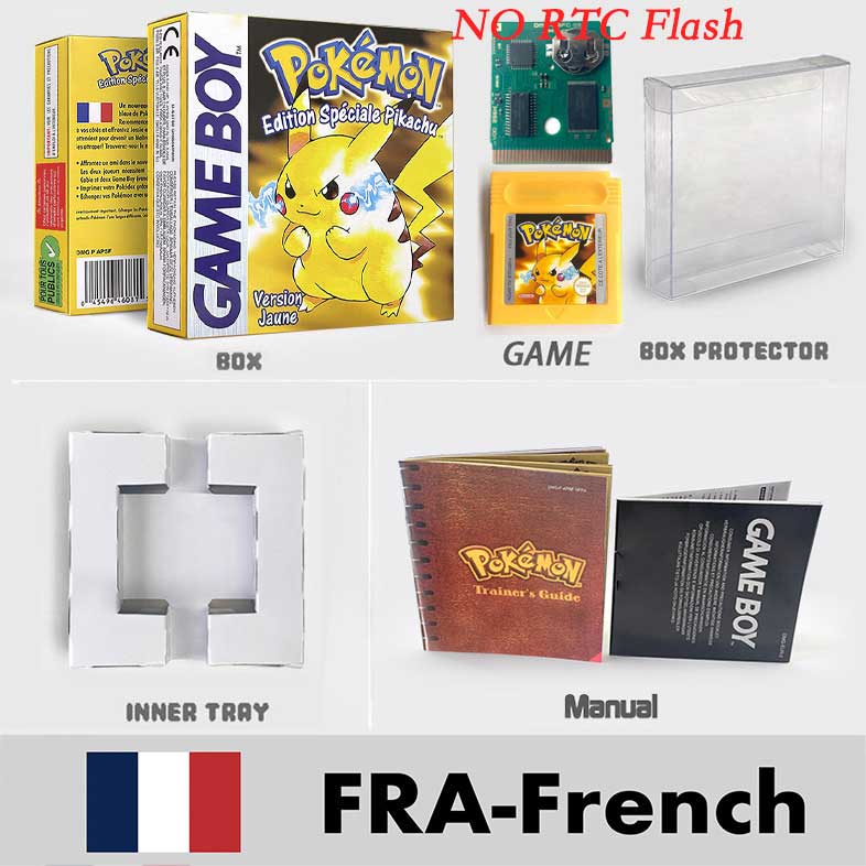 USA ITA NOE FRA ESP pokemon RTC Gold silver crystal NO RTC yellow red blue sealed 16 bit box tray manual Game Cartridge for GBC