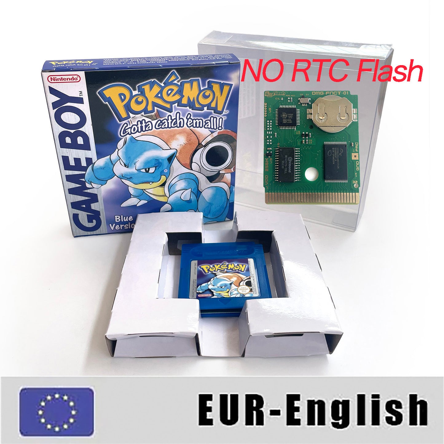 GBC game EUR english pokemon blue version Nintendo Battery save flash cart cartridge tray box gbc game boy color