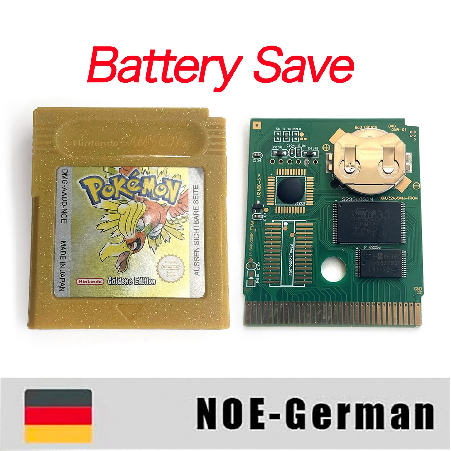 gbc game NOE German pokemon gold version RTC Flash cart Nintendo Battery save cartridge with tray box game boy color