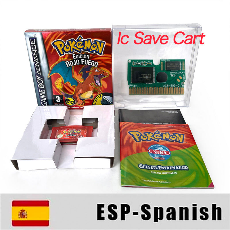 USA FRA NOE FRA version GBA game IC SAVE CART pokemon LeafGreen Firered sealed box tray Game Cartridge manual for gba