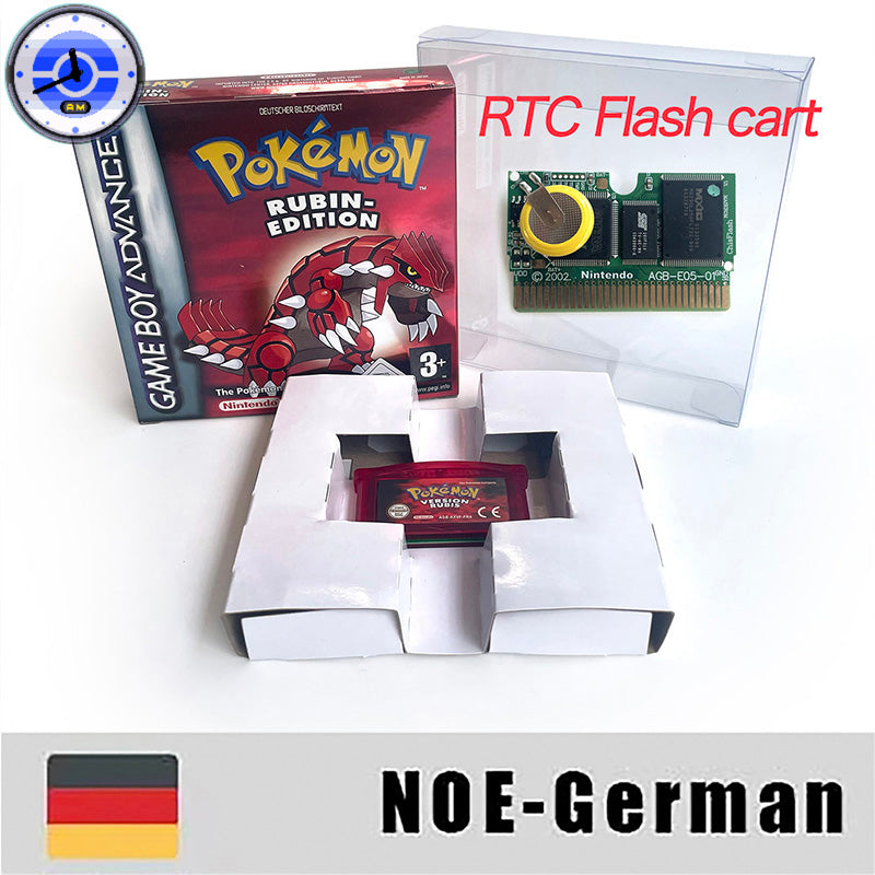 EUR ESP NOE FRA ITA USA RTC flash 1 M Flash CART  Pokemon 5 types Sapphire Firered Emerald Ruby Leafgreen Video Game cart for GBA Multilingual