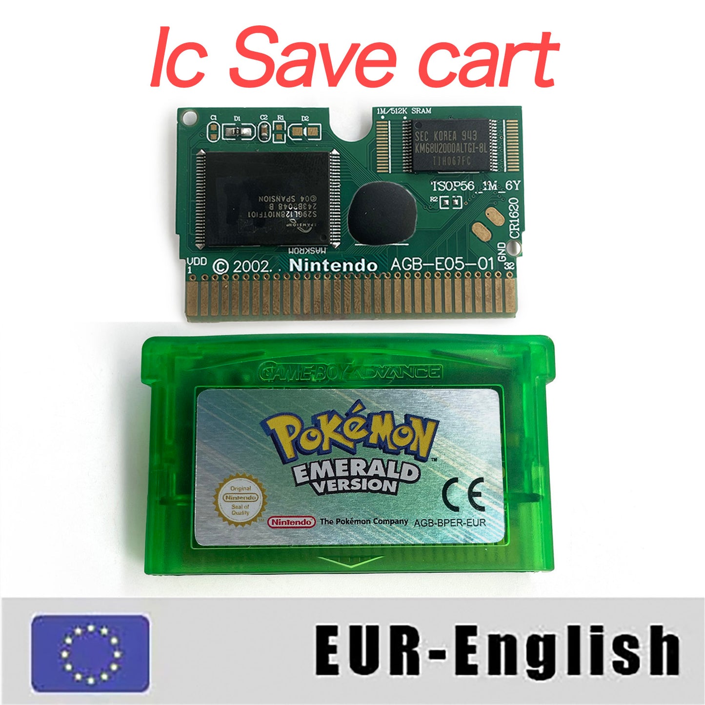 EUR English IC save rtc flash cart Real Time Clock pokemon emerald version box with tray Nintendo game cartridge for gba