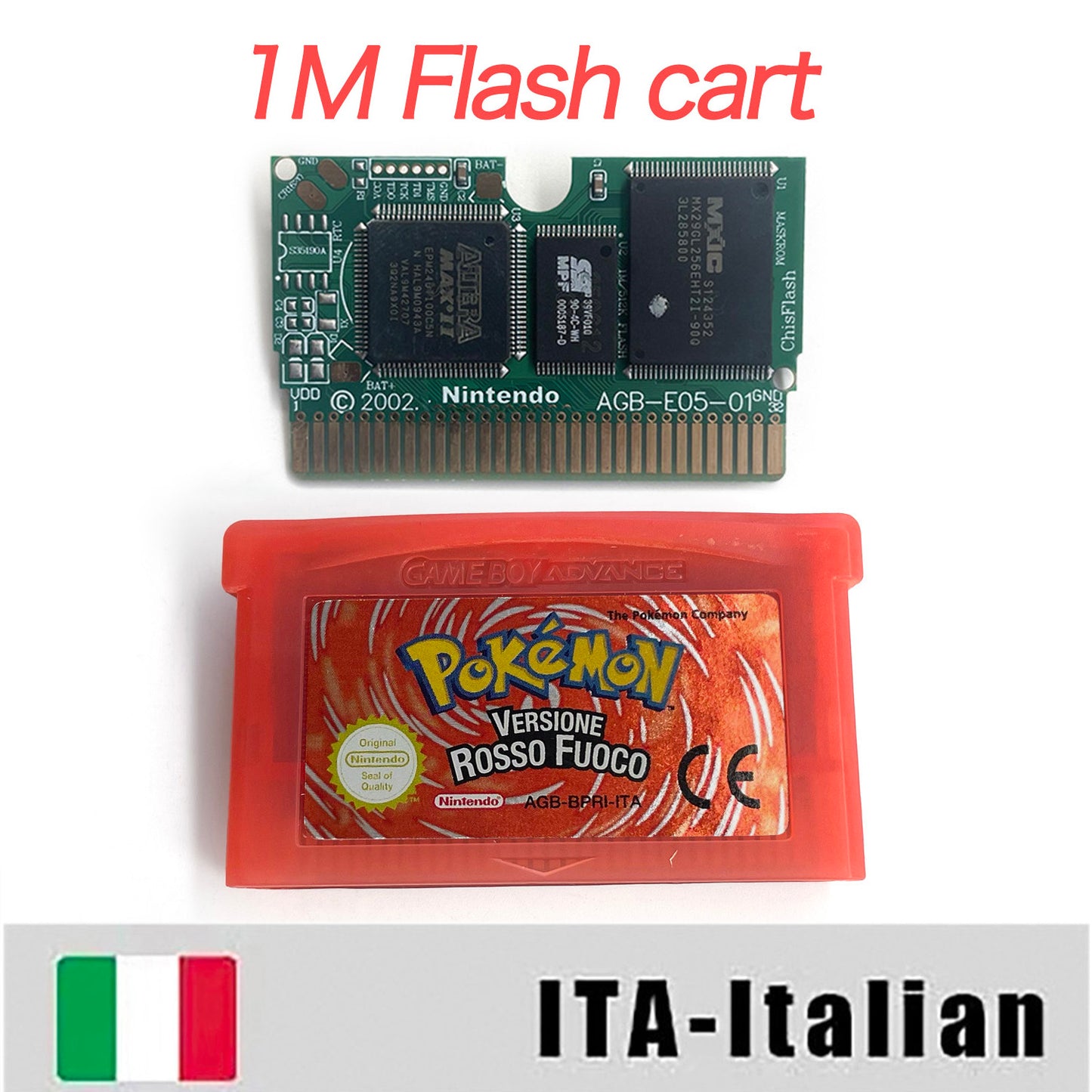ITA Italian IC save 1 M flash cart pokemon fuoco version box with tray Nintendo game cartridge for gba game boy advance