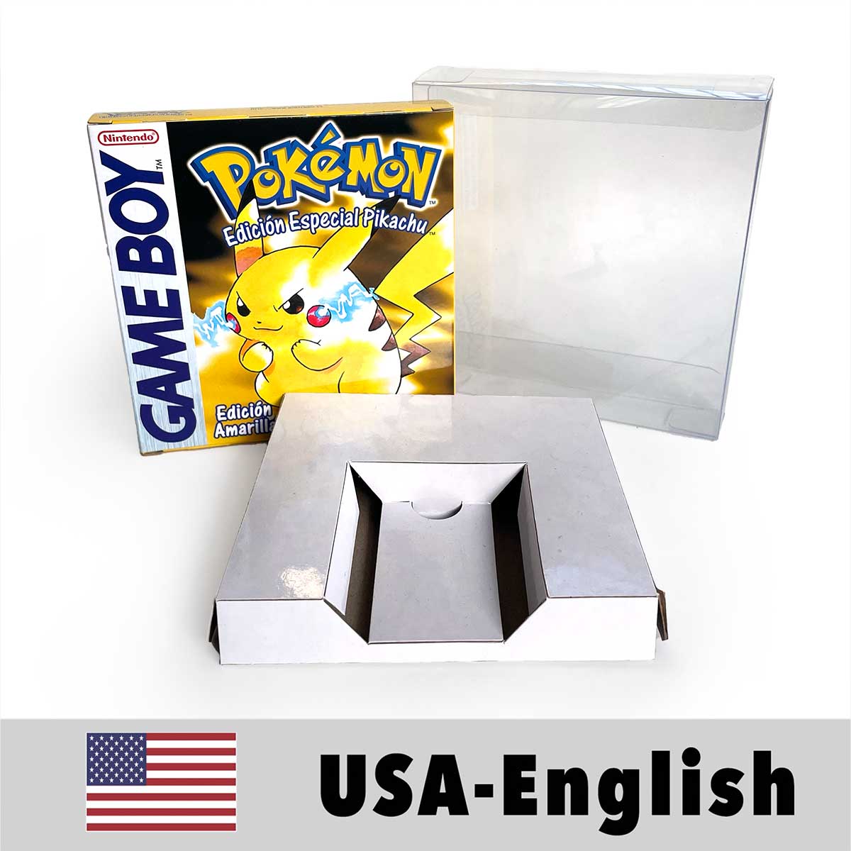 USA FRA NOE ESP ITA EUR Pokemon crystal gold silver red blue yellow Metallic FoilFinish Box Trey Manual label for GBC