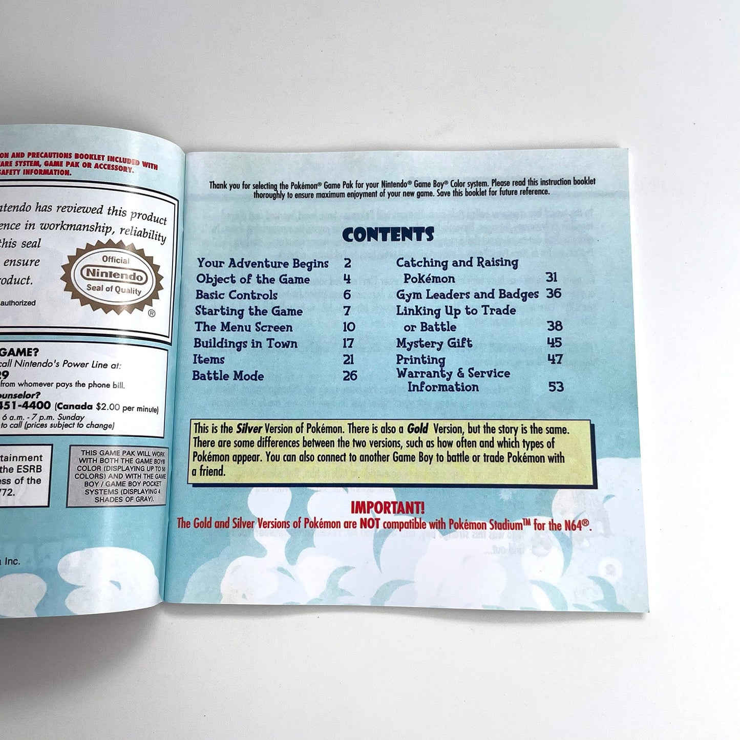 USA english sealed pokemon silver version RTC Flash cart Battery save IC save Manual cartridge with tray box for gbc game boy color